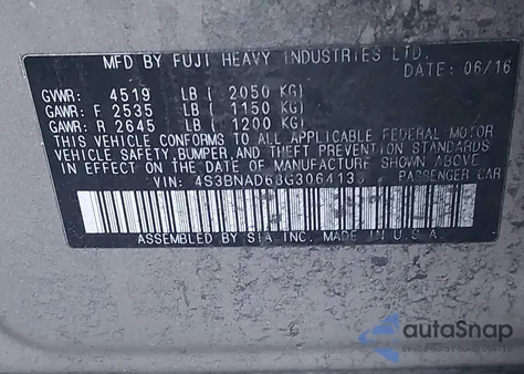 2016 Subaru Legacy 2.5I Premium z USA, uszkodzony, nr VIN 4S3BNAD68G3064133